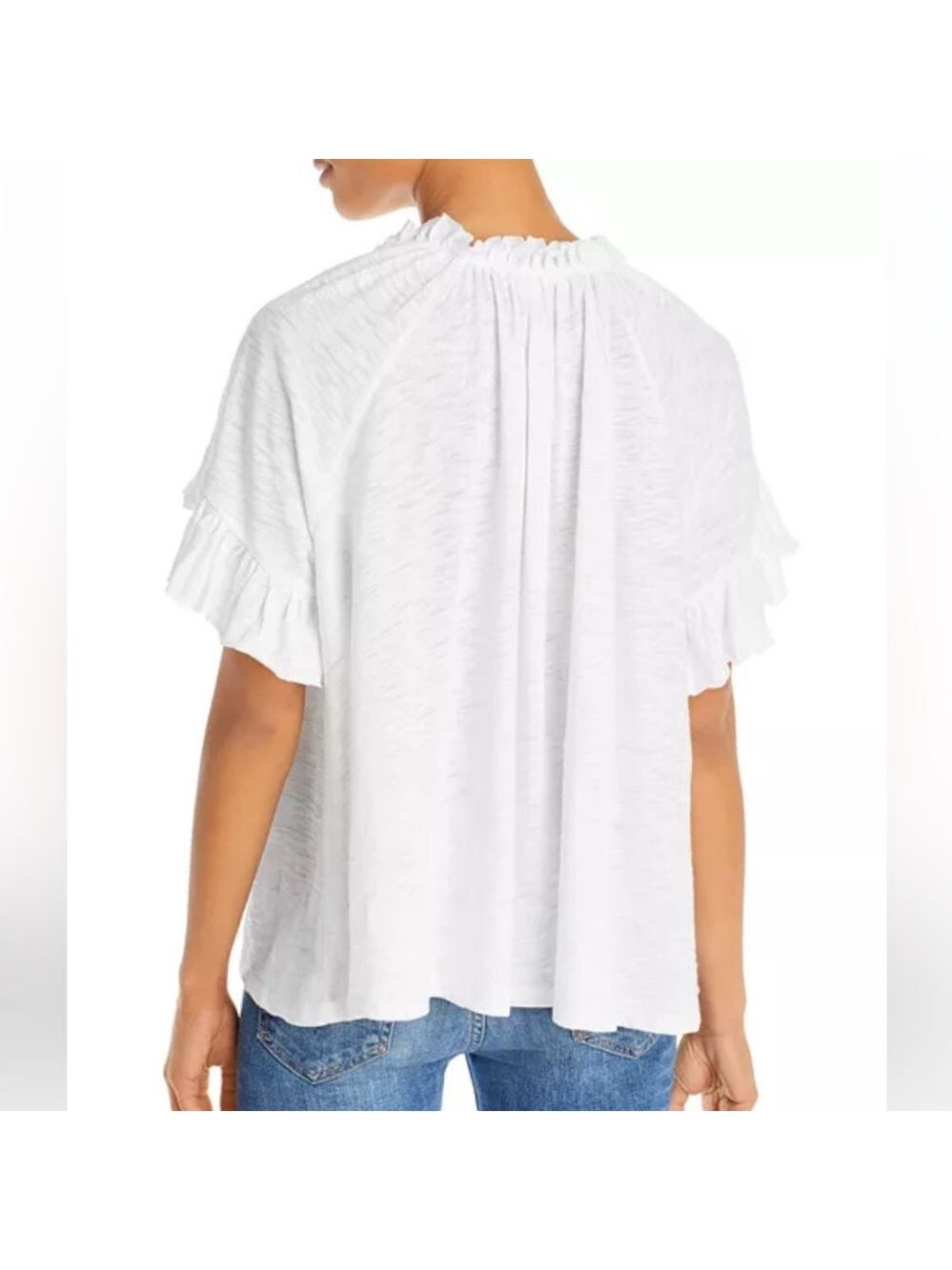 NWT Goldie Lewinter Butterfly Peasant Ruffle Sleeve White 100% Cotton Tee Small - Picture 2 of 10